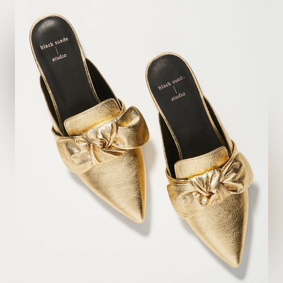 Sz 7 black suede studio gold mules - Picture 1 of 6